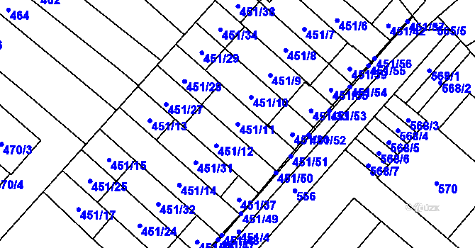 Parcela st. 451/11 v KÚ Medlánky, Katastrální mapa