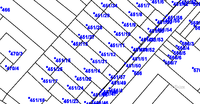 Parcela st. 451/12 v KÚ Medlánky, Katastrální mapa