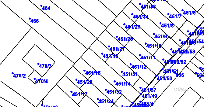 Parcela st. 451/13 v KÚ Medlánky, Katastrální mapa