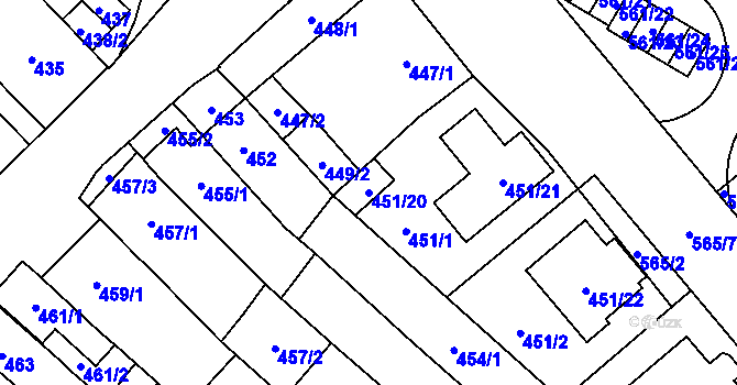 Parcela st. 451/20 v KÚ Medlánky, Katastrální mapa