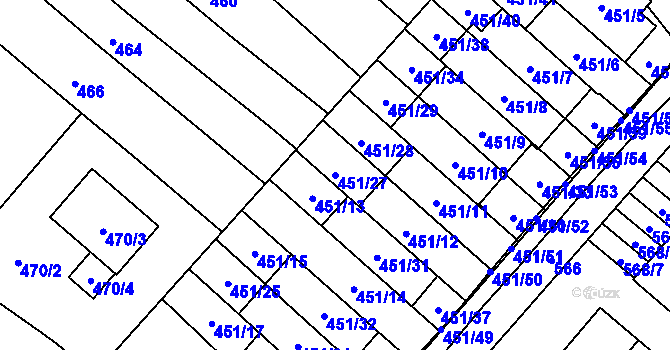Parcela st. 451/27 v KÚ Medlánky, Katastrální mapa