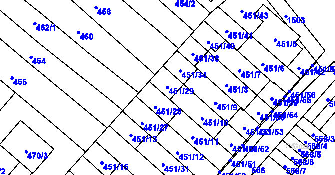 Parcela st. 451/29 v KÚ Medlánky, Katastrální mapa