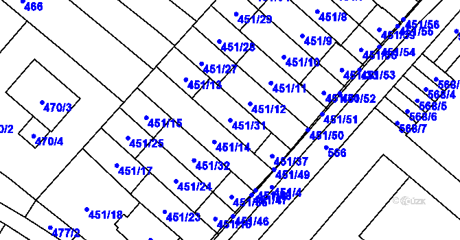Parcela st. 451/31 v KÚ Medlánky, Katastrální mapa