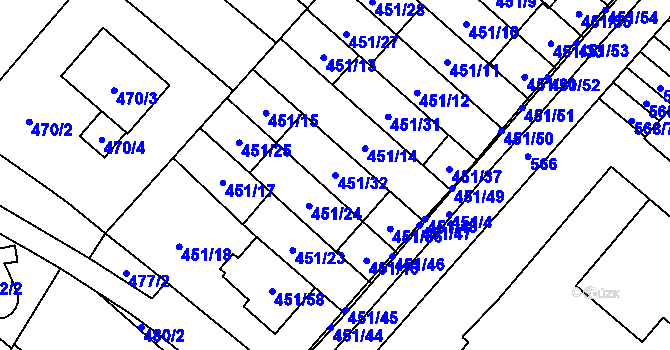Parcela st. 451/32 v KÚ Medlánky, Katastrální mapa