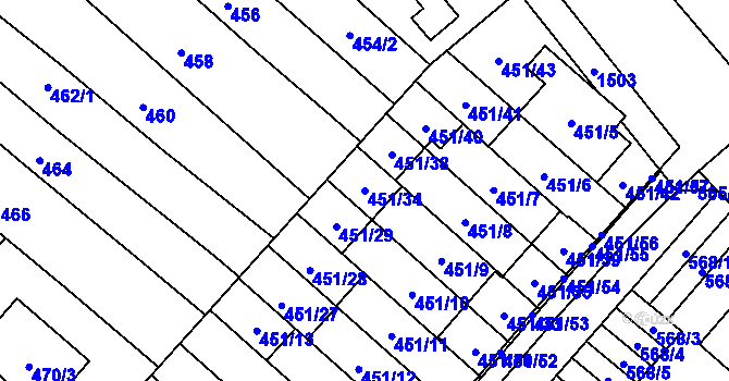 Parcela st. 451/34 v KÚ Medlánky, Katastrální mapa