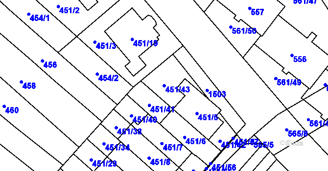 Parcela st. 451/43 v KÚ Medlánky, Katastrální mapa