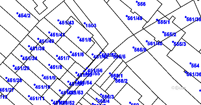 Parcela st. 451/57 v KÚ Medlánky, Katastrální mapa