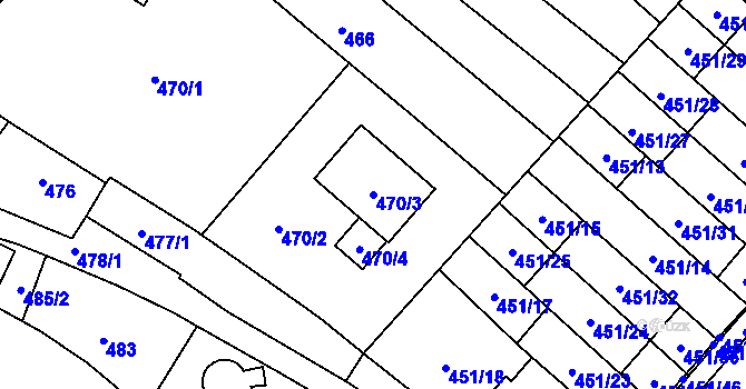 Parcela st. 470/3 v KÚ Medlánky, Katastrální mapa