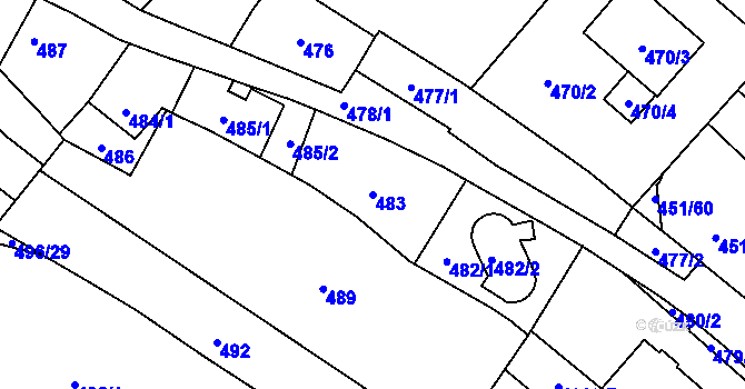Parcela st. 483 v KÚ Medlánky, Katastrální mapa