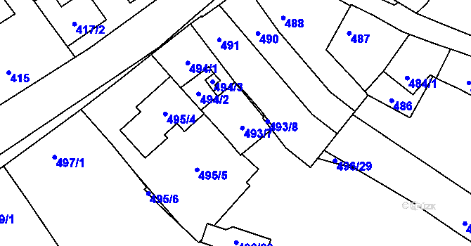 Parcela st. 493 v KÚ Medlánky, Katastrální mapa