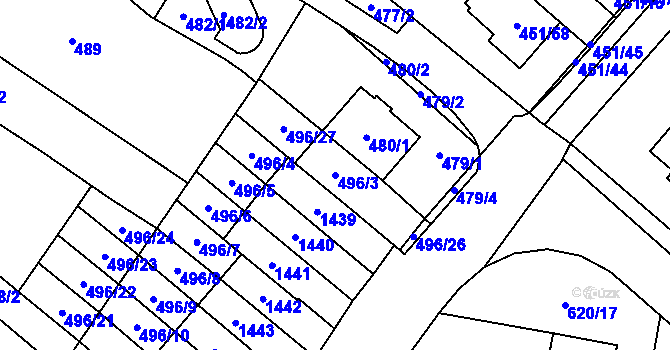 Parcela st. 496/3 v KÚ Medlánky, Katastrální mapa