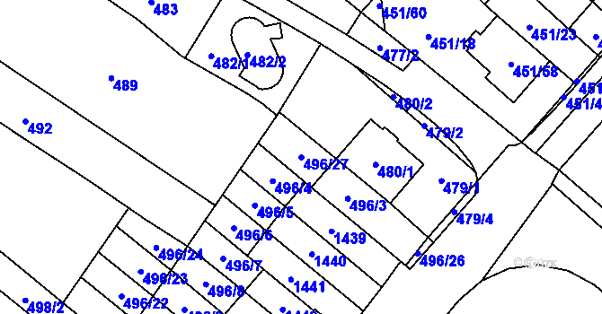 Parcela st. 496/27 v KÚ Medlánky, Katastrální mapa