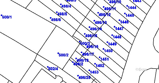 Parcela st. 500/3 v KÚ Medlánky, Katastrální mapa