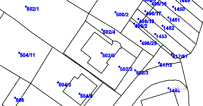 Parcela st. 502/5 v KÚ Medlánky, Katastrální mapa