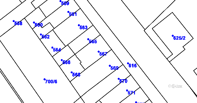 Parcela st. 567 v KÚ Medlánky, Katastrální mapa