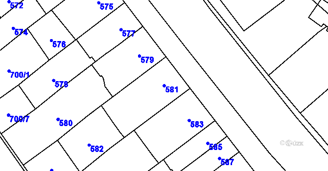 Parcela st. 581 v KÚ Medlánky, Katastrální mapa