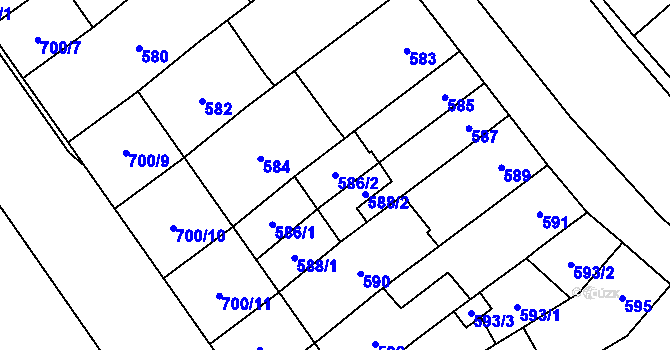 Parcela st. 586/2 v KÚ Medlánky, Katastrální mapa