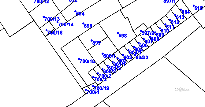 Parcela st. 600/1 v KÚ Medlánky, Katastrální mapa