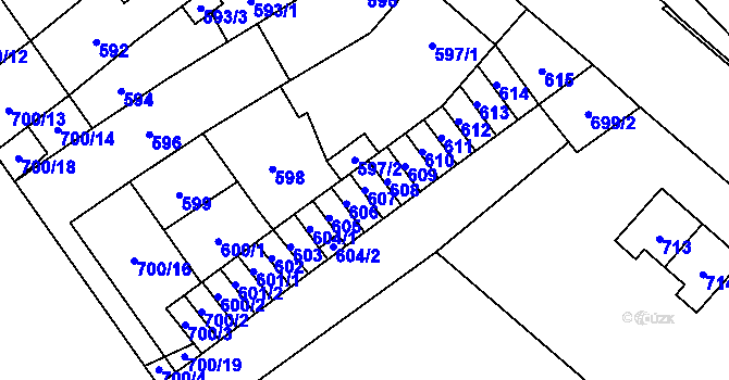 Parcela st. 607 v KÚ Medlánky, Katastrální mapa