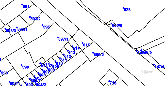 Parcela st. 615 v KÚ Medlánky, Katastrální mapa