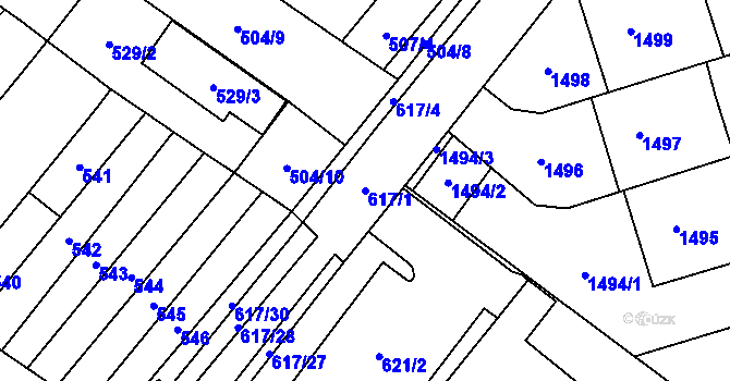 Parcela st. 617/1 v KÚ Medlánky, Katastrální mapa
