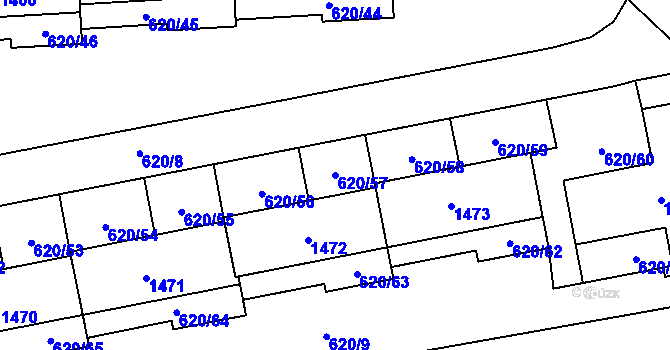 Parcela st. 620/57 v KÚ Medlánky, Katastrální mapa