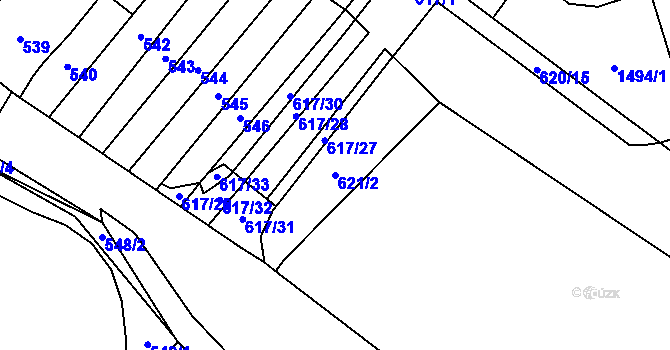 Parcela st. 621/2 v KÚ Medlánky, Katastrální mapa