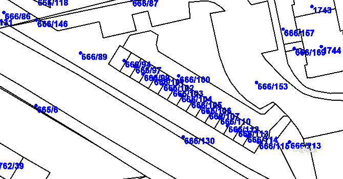 Parcela st. 666/103 v KÚ Medlánky, Katastrální mapa