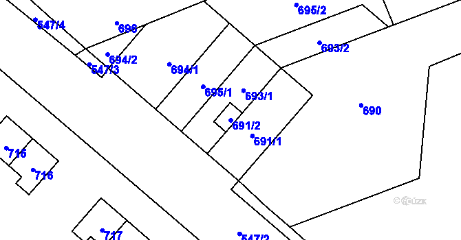 Parcela st. 691/2 v KÚ Medlánky, Katastrální mapa