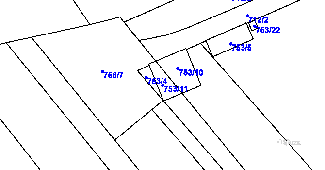 Parcela st. 753/11 v KÚ Medlánky, Katastrální mapa