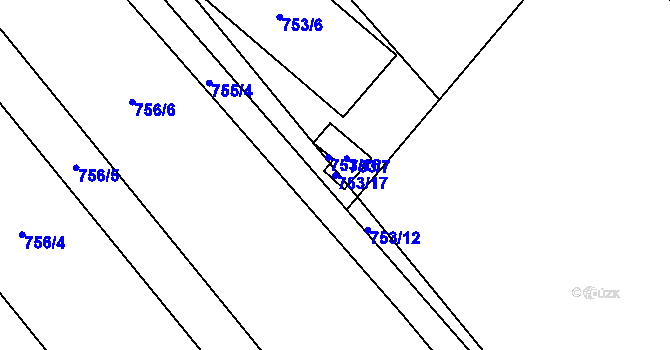 Parcela st. 753/17 v KÚ Medlánky, Katastrální mapa
