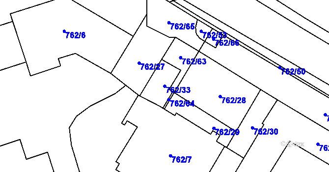 Parcela st. 762/33 v KÚ Medlánky, Katastrální mapa