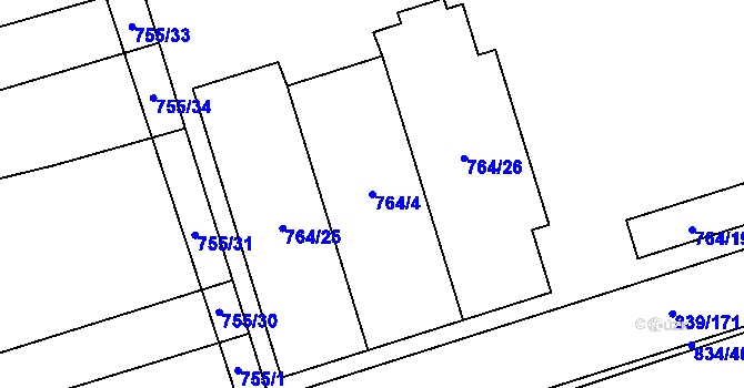 Parcela st. 764/4 v KÚ Medlánky, Katastrální mapa