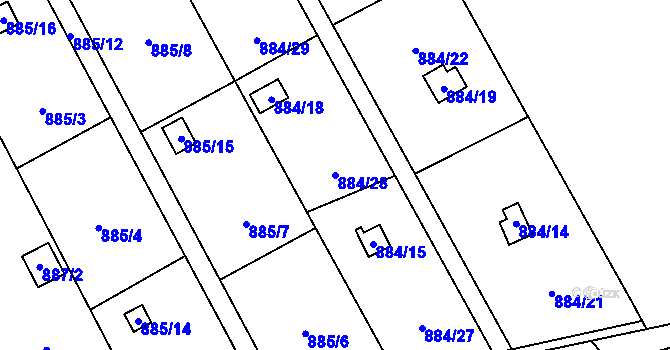 Parcela st. 884/28 v KÚ Medlánky, Katastrální mapa