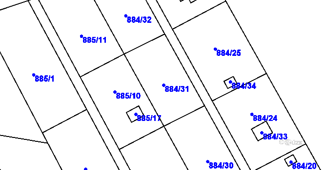 Parcela st. 884/31 v KÚ Medlánky, Katastrální mapa