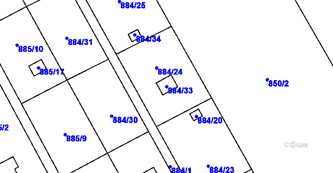 Parcela st. 884/33 v KÚ Medlánky, Katastrální mapa