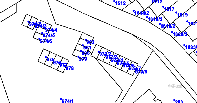 Parcela st. 973/2 v KÚ Medlánky, Katastrální mapa