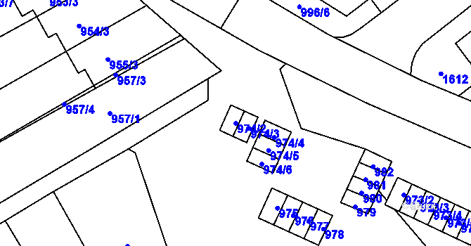 Parcela st. 974/2 v KÚ Medlánky, Katastrální mapa