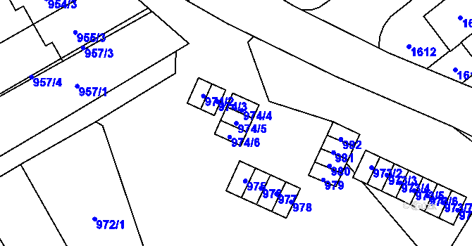Parcela st. 974/5 v KÚ Medlánky, Katastrální mapa