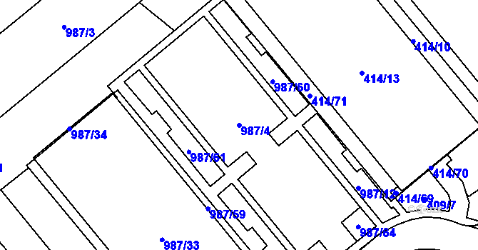 Parcela st. 987/4 v KÚ Medlánky, Katastrální mapa
