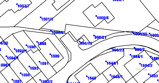 Parcela st. 996/13 v KÚ Medlánky, Katastrální mapa