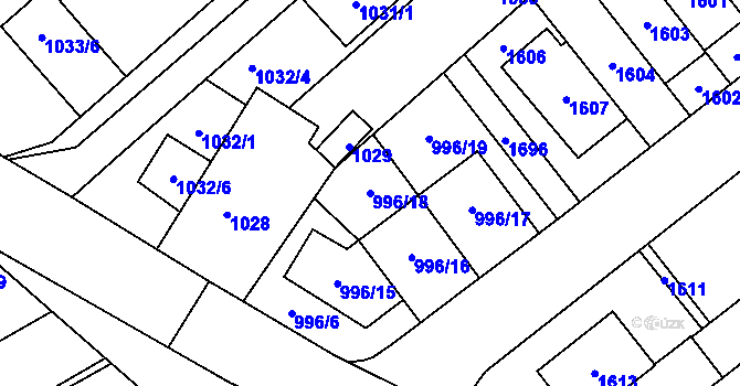 Parcela st. 996/18 v KÚ Medlánky, Katastrální mapa