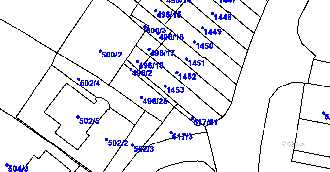 Parcela st. 1453 v KÚ Medlánky, Katastrální mapa