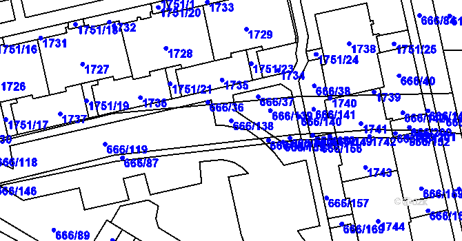 Parcela st. 666/138 v KÚ Medlánky, Katastrální mapa