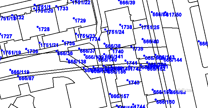 Parcela st. 666/141 v KÚ Medlánky, Katastrální mapa