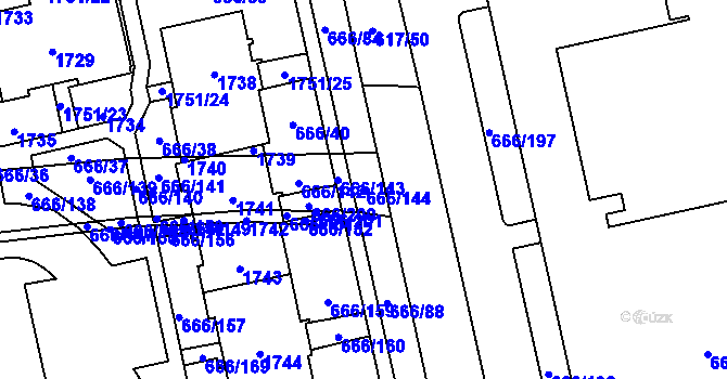 Parcela st. 666/144 v KÚ Medlánky, Katastrální mapa