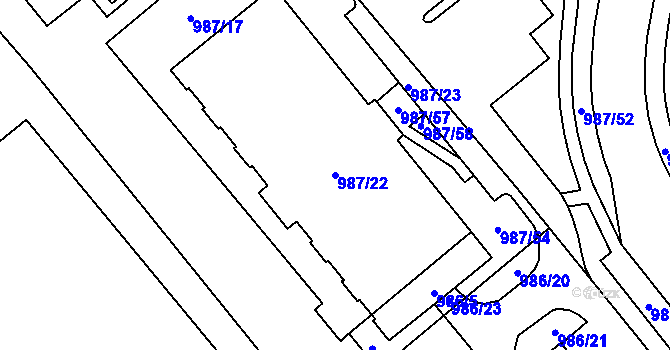 Parcela st. 987/22 v KÚ Medlánky, Katastrální mapa