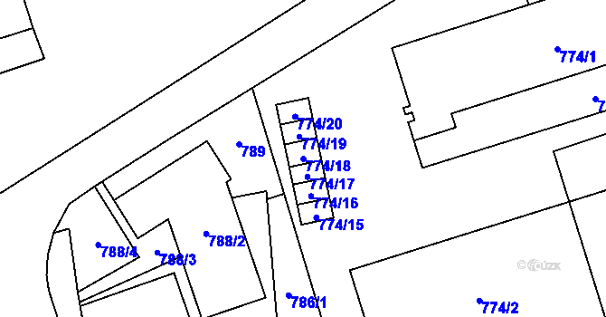 Parcela st. 774/18 v KÚ Medlánky, Katastrální mapa