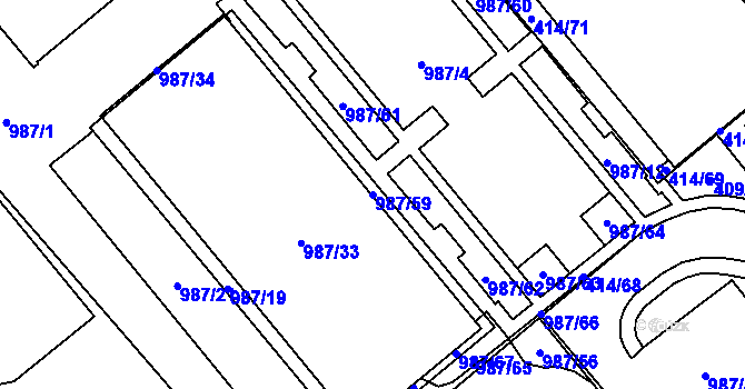 Parcela st. 987/59 v KÚ Medlánky, Katastrální mapa