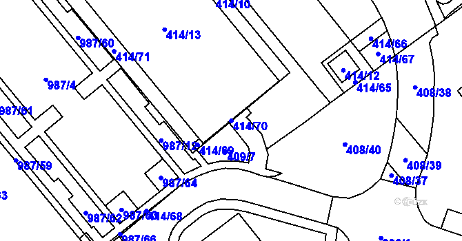 Parcela st. 414/70 v KÚ Medlánky, Katastrální mapa